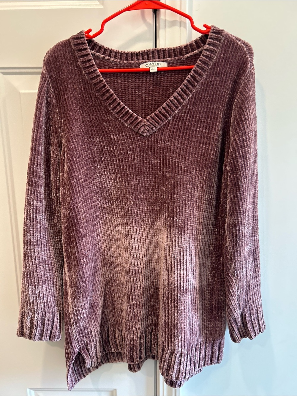 Orvis Classic Collection Chenille V-Neck Sweater Mauve Purple Size Large